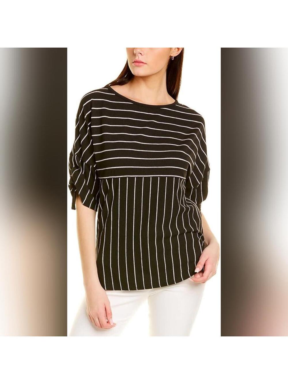NWOT Max Studio Textured Knit 3/4 Ruched Long Sleeves Crew Neck Loose Top, XL